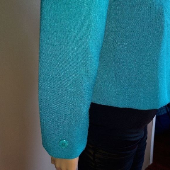 Dimension V petite 80s vtg aqua vneck blazer - Picture 5 of 7